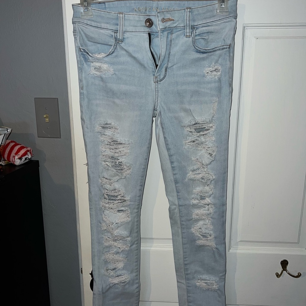 American Eagle Outfitters Light Blue Ripped Skinny Jeans